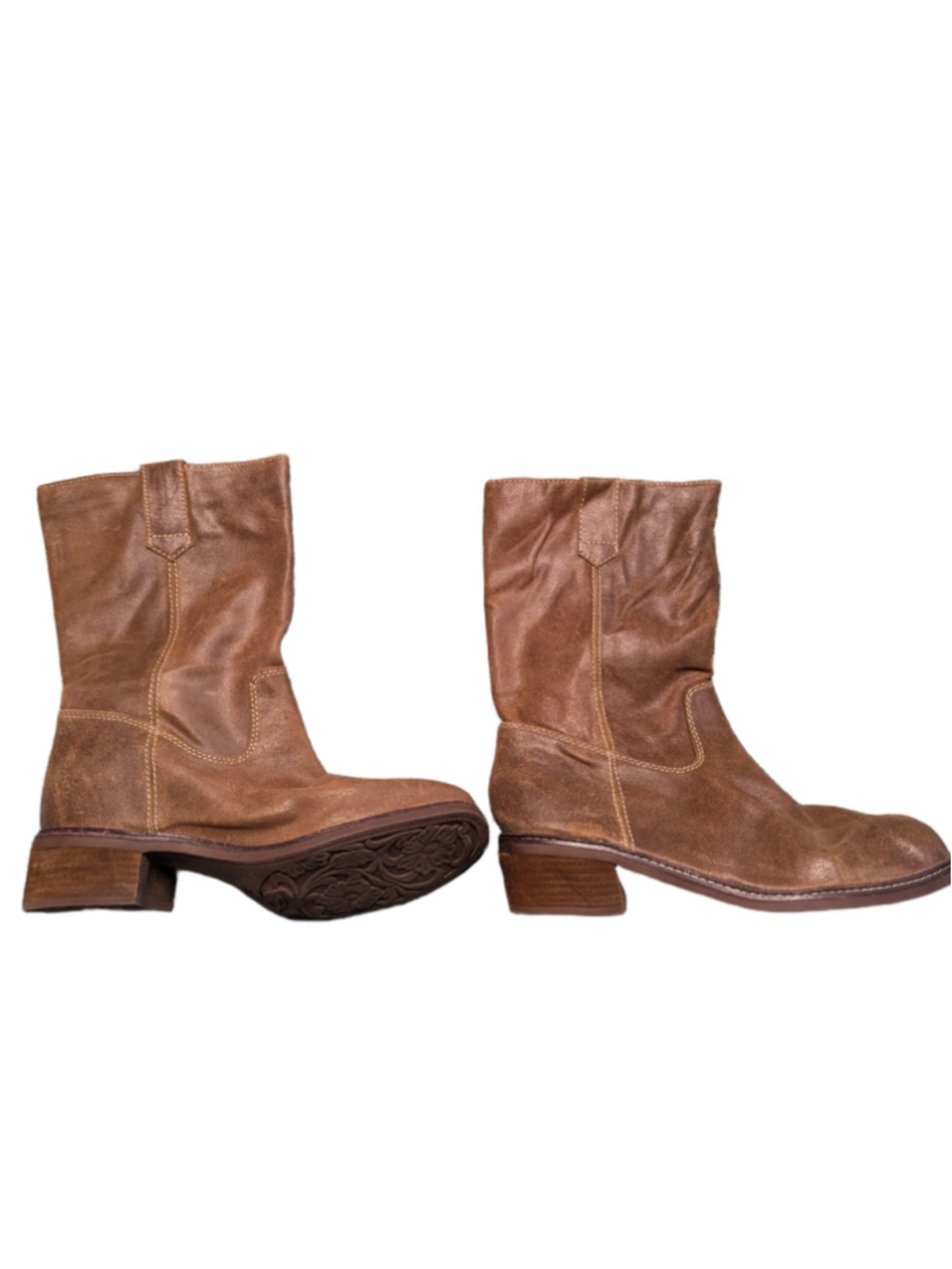 Söfft Tabitha Distressed Brown Leather Slouchy Western Mid-Calf Boots Size 11M